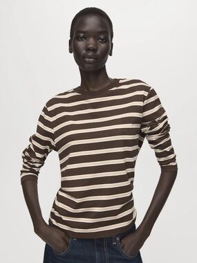 Brown Long Sleeve Striped T-Shirt